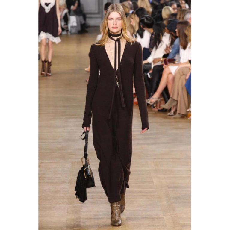Chlo 2015 Robe FR38 Maxi Camel Wool Knit Dress and Belt UK10 US8 New Chloe  For Sale at 1stDibs