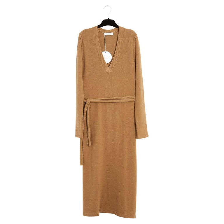 Chlo 2015 Robe FR38 Maxi Camel Wool Knit Dress and Belt UK10 US8 New Chloe  For Sale at 1stDibs