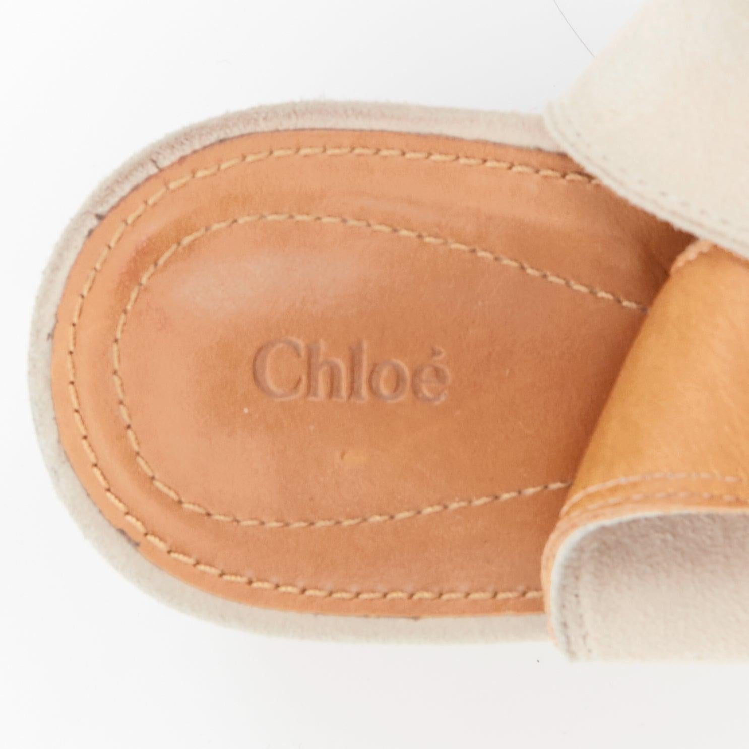 CHLOE 2015 Runway beige in pelle scamosciata con zeppe gladiatore open toe EU37 in vendita 5