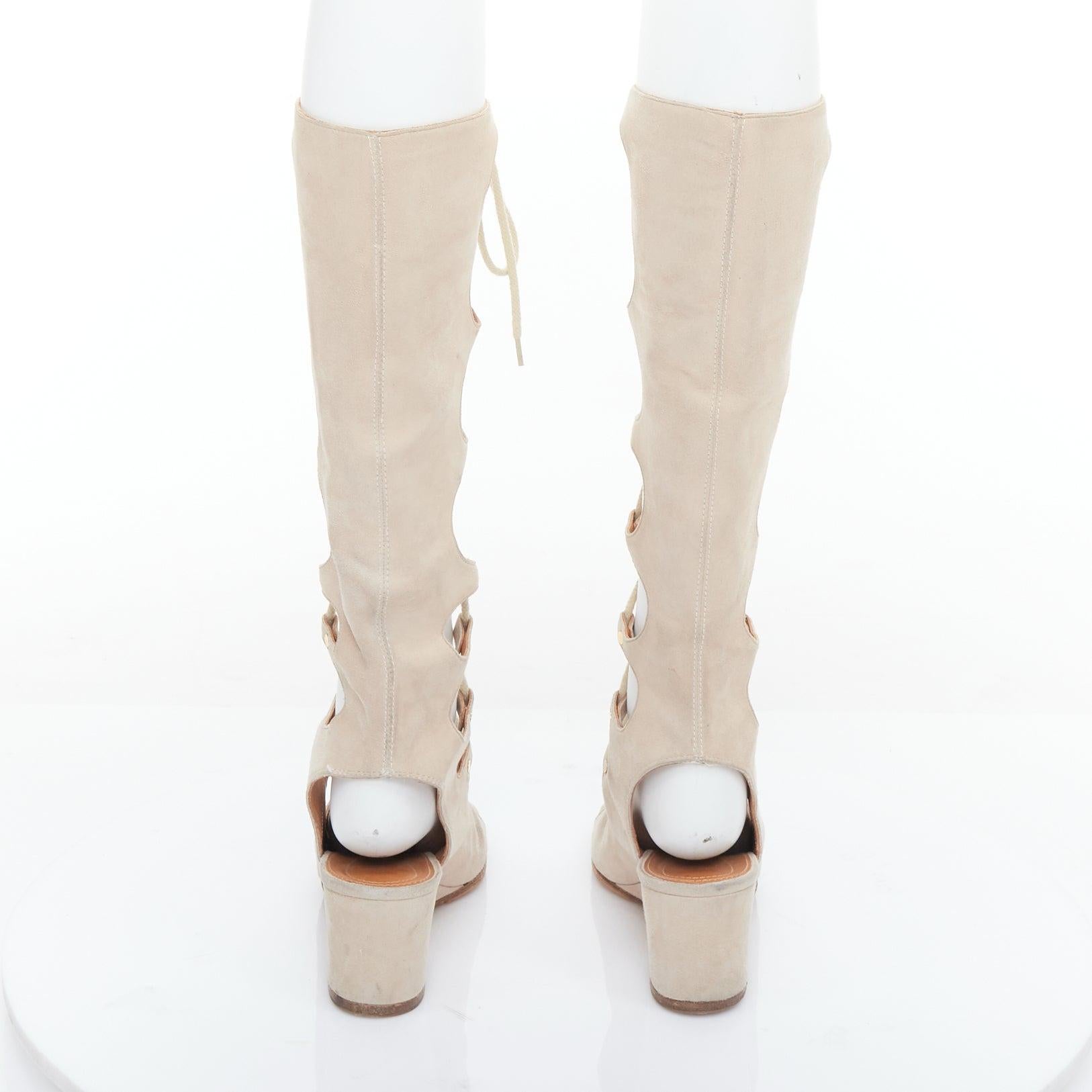 CHLOE 2015 Runway beige in pelle scamosciata con zeppe gladiatore open toe EU37 In condizioni discrete in vendita a Hong Kong, NT