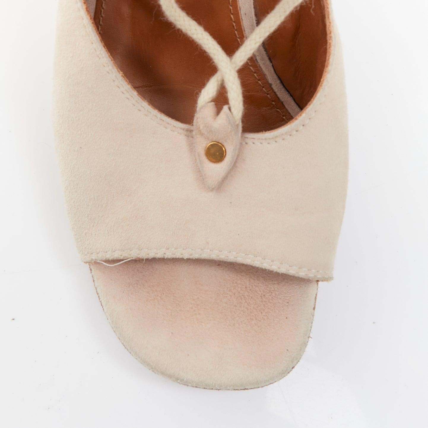CHLOE 2015 Runway beige in pelle scamosciata con zeppe gladiatore open toe EU37 in vendita 4