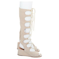 CHLOE 2015 Runway beige suede lace up open toe gladiator wedges EU37