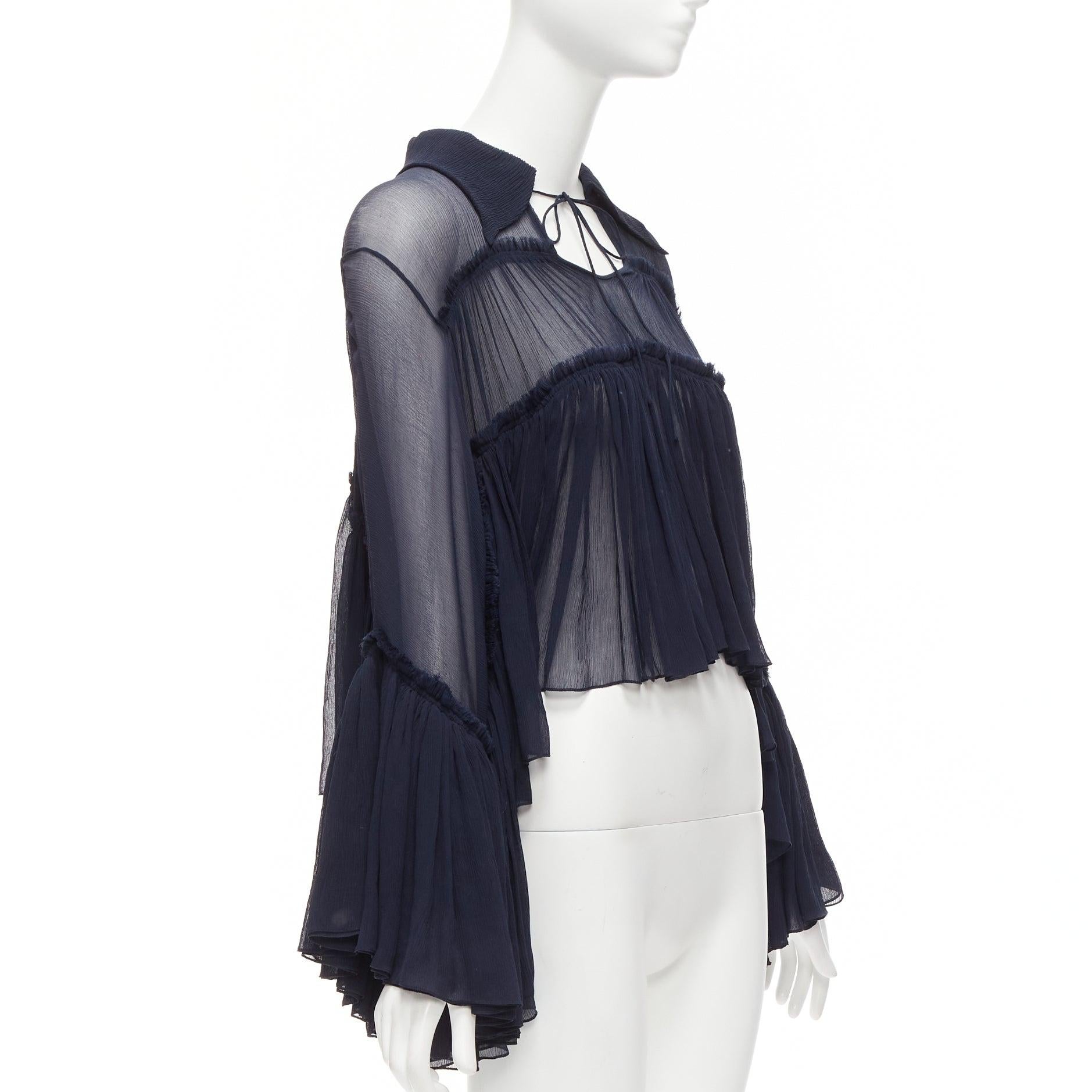 CHLOE 2015 Runway silk chiffon voluminous ruffle sleeve tie neck boho blouse In Excellent Condition For Sale In Hong Kong, NT