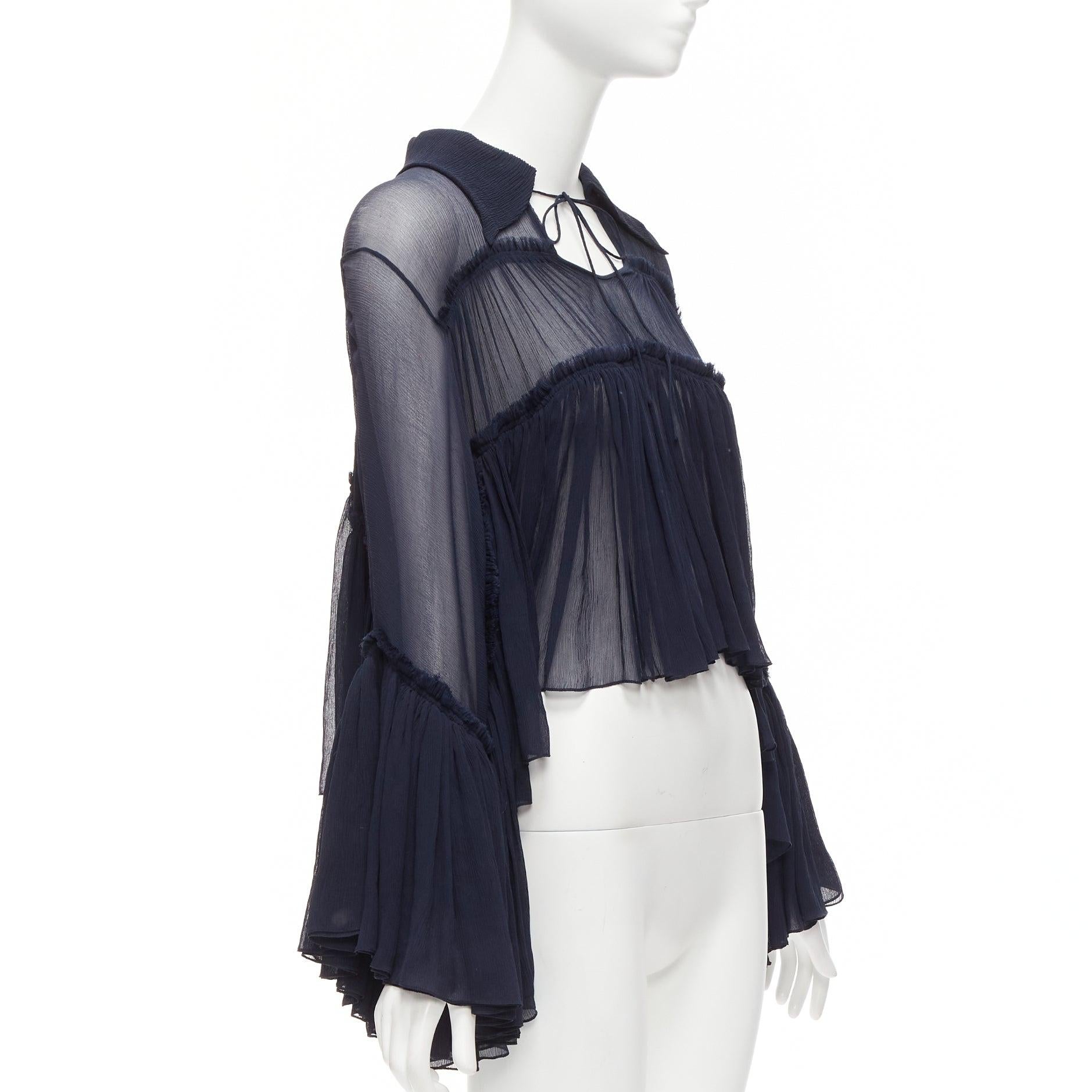 CHLOE 2015 Runway silk chiffon voluminous ruffle sleeve tie neck boho blouse In Excellent Condition In Hong Kong, NT