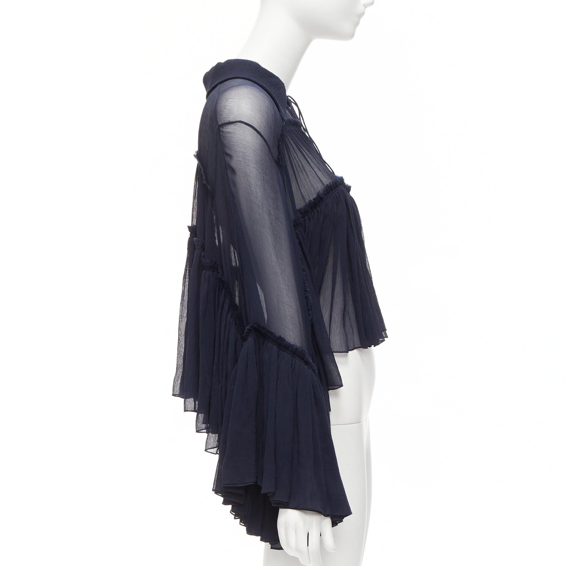 Women's CHLOE 2015 Runway silk chiffon voluminous ruffle sleeve tie neck boho blouse