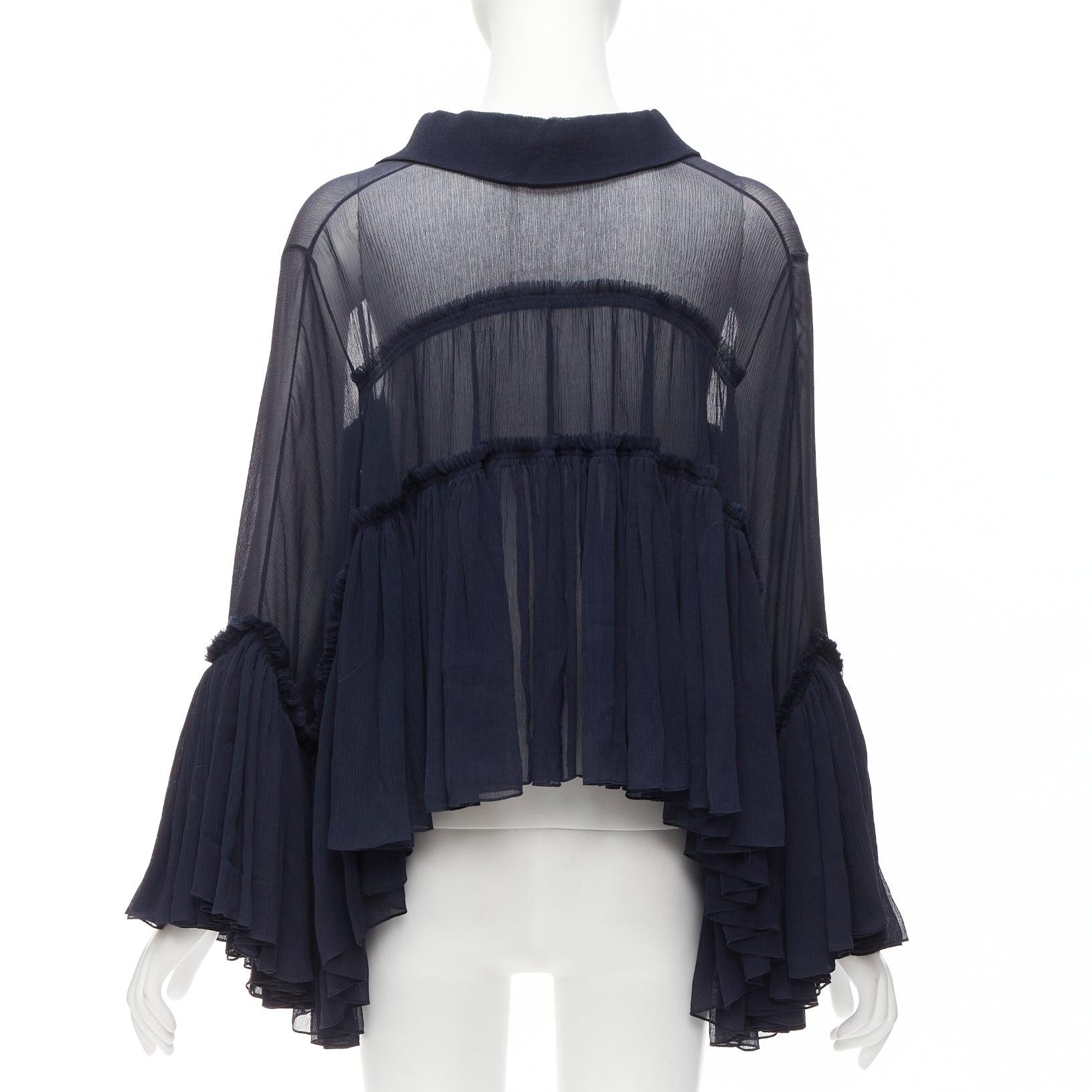 CHLOE 2015 Runway silk chiffon voluminous ruffle sleeve tie neck boho blouse For Sale 1