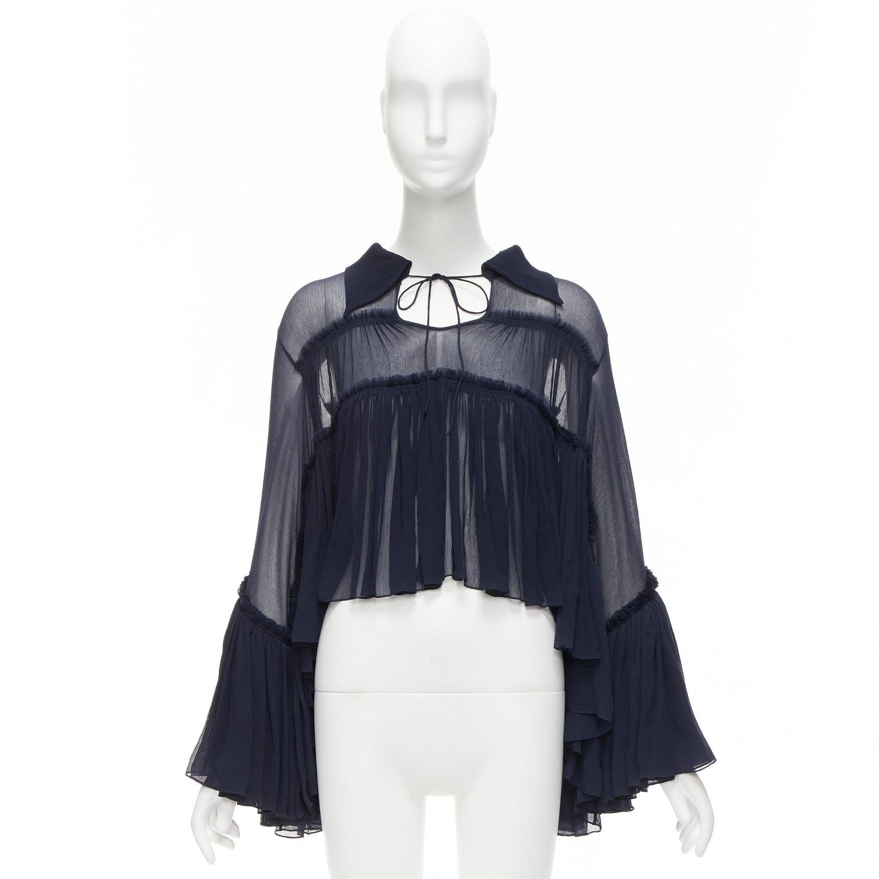 CHLOE 2015 Runway silk chiffon voluminous ruffle sleeve tie neck boho blouse For Sale 5