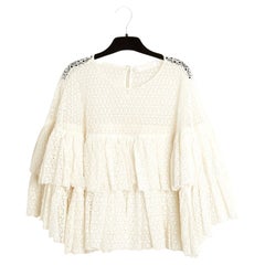 Chloé 2015 Top Dentelle FR40 Ecru Cotton Lace ruffles Top Blouse UK12 US8 Chloe