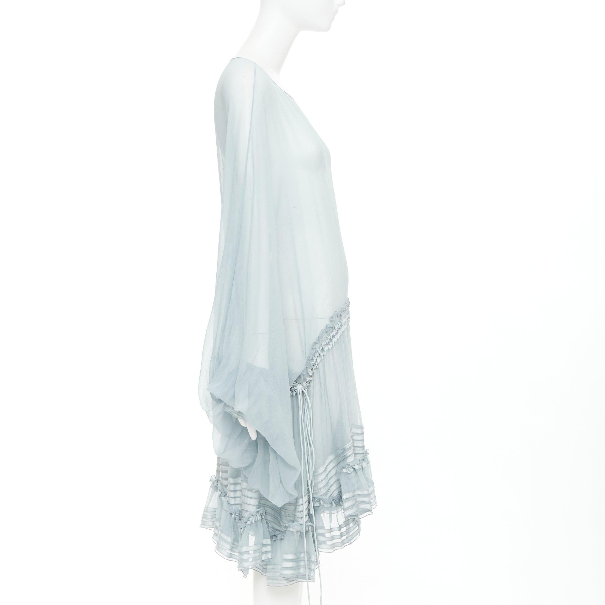 CHLOE 2016 Runway blau Seide Mousseline schiere Rüschen Saum Zugband Kleid FR34 XS im Zustand „Gut“ im Angebot in Hong Kong, NT