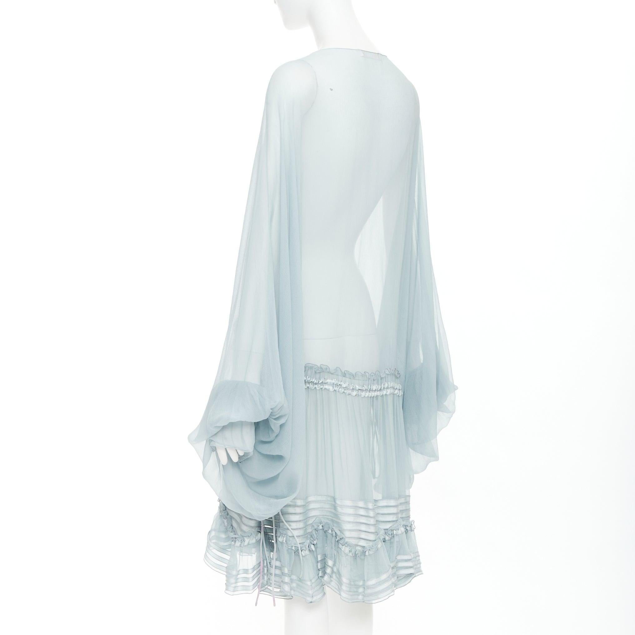 CHLOE 2016 Runway blau Seide Mousseline schiere Rüschen Saum Zugband Kleid FR34 XS Damen im Angebot
