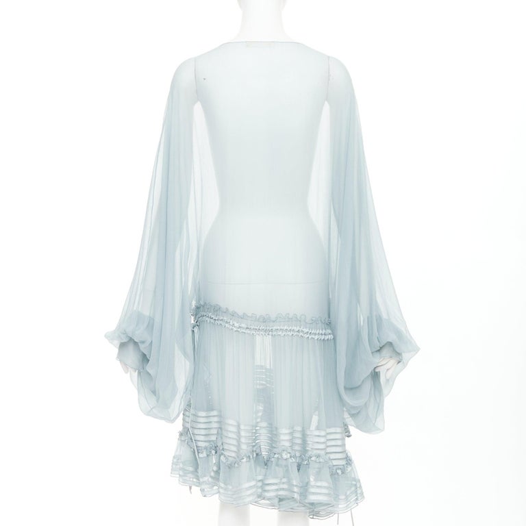 CHLOE 2016 Runway blue silk mousseline sheer ruffle hem drawstring dress  FR34 XS at 1stDibs