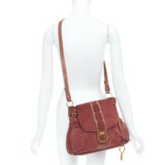 CHLOE 2016 Runway Lexa studded brick brown suede leather satchel shoulder bag