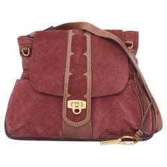 CHLOE 2016 Runway Lexa studded brick brown suede leather satchel shoulder bag