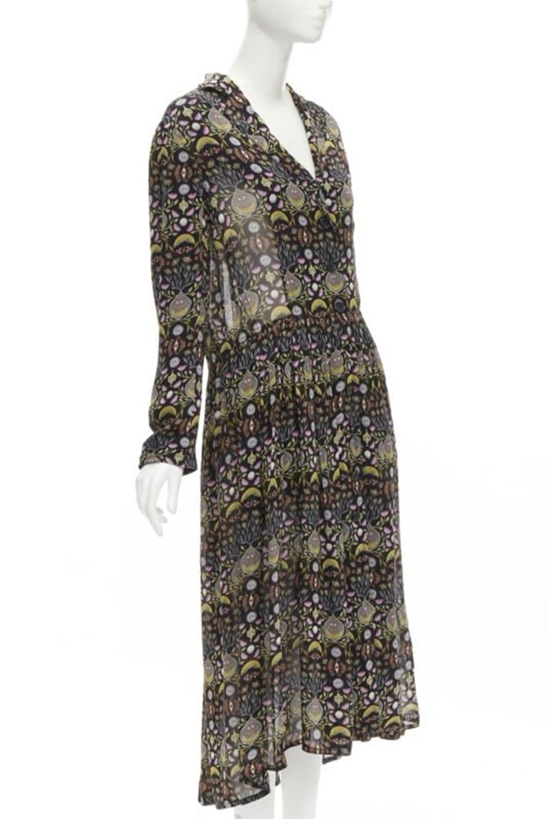 CHLOE 2018 Mystic Eye Schwarz-gelbes Midikleid aus Viskose mit Bohème-Druck FR34 XS im Zustand „Hervorragend“ in Hong Kong, NT