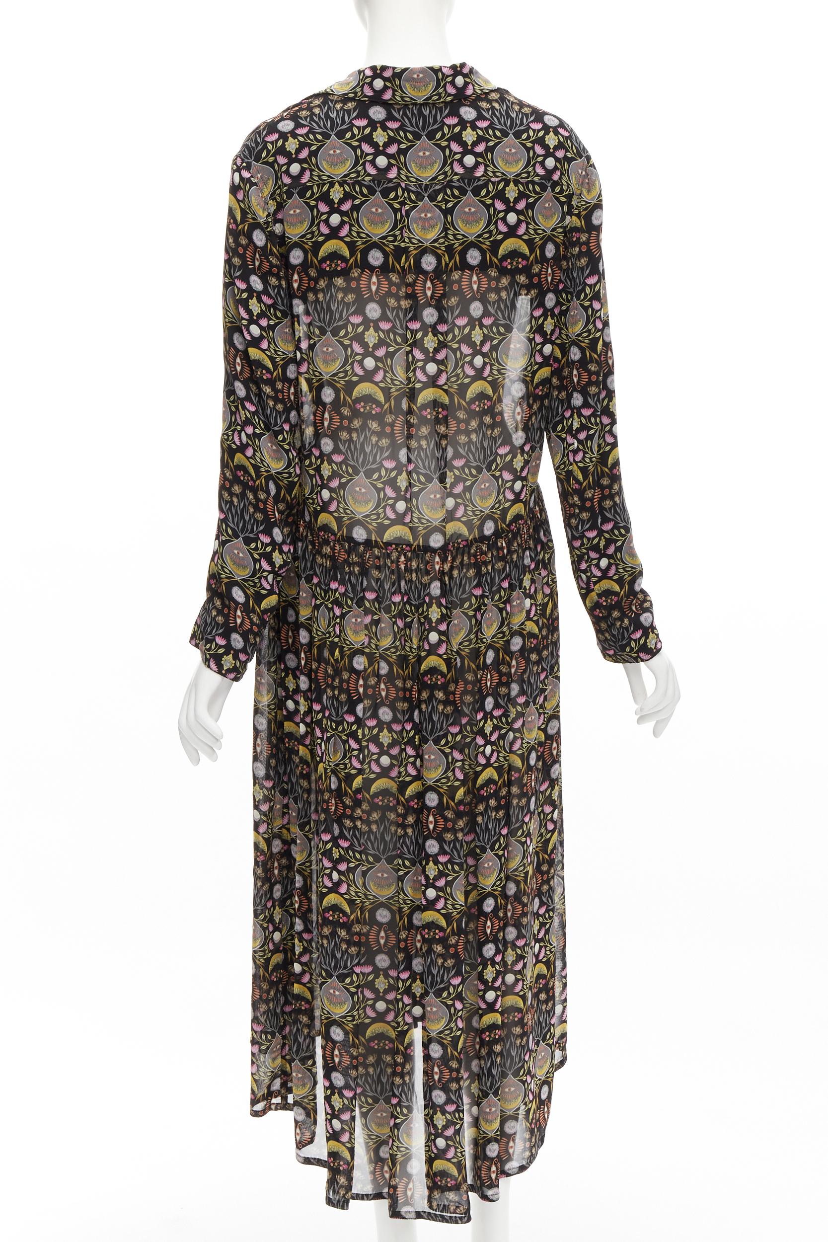 CHLOE 2018 Mystic Eye black yellow viscose bohemian print midi dress FR34 XS In Excellent Condition For Sale In Hong Kong, NT