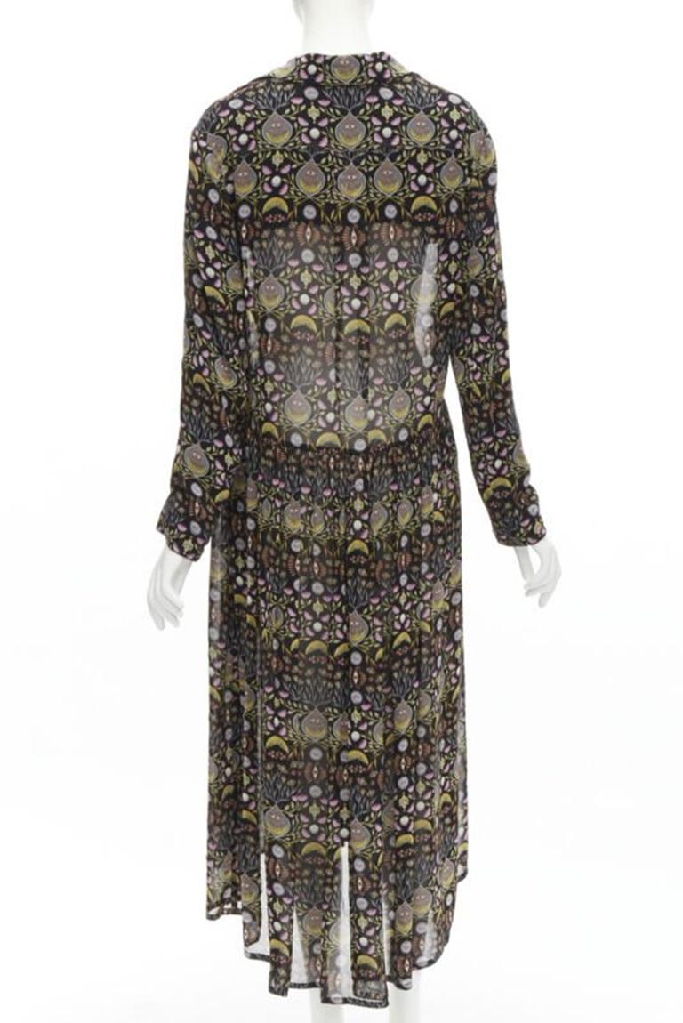 CHLOE 2018 Mystic Eye Schwarz-gelbes Midikleid aus Viskose mit Bohème-Druck FR34 XS 1