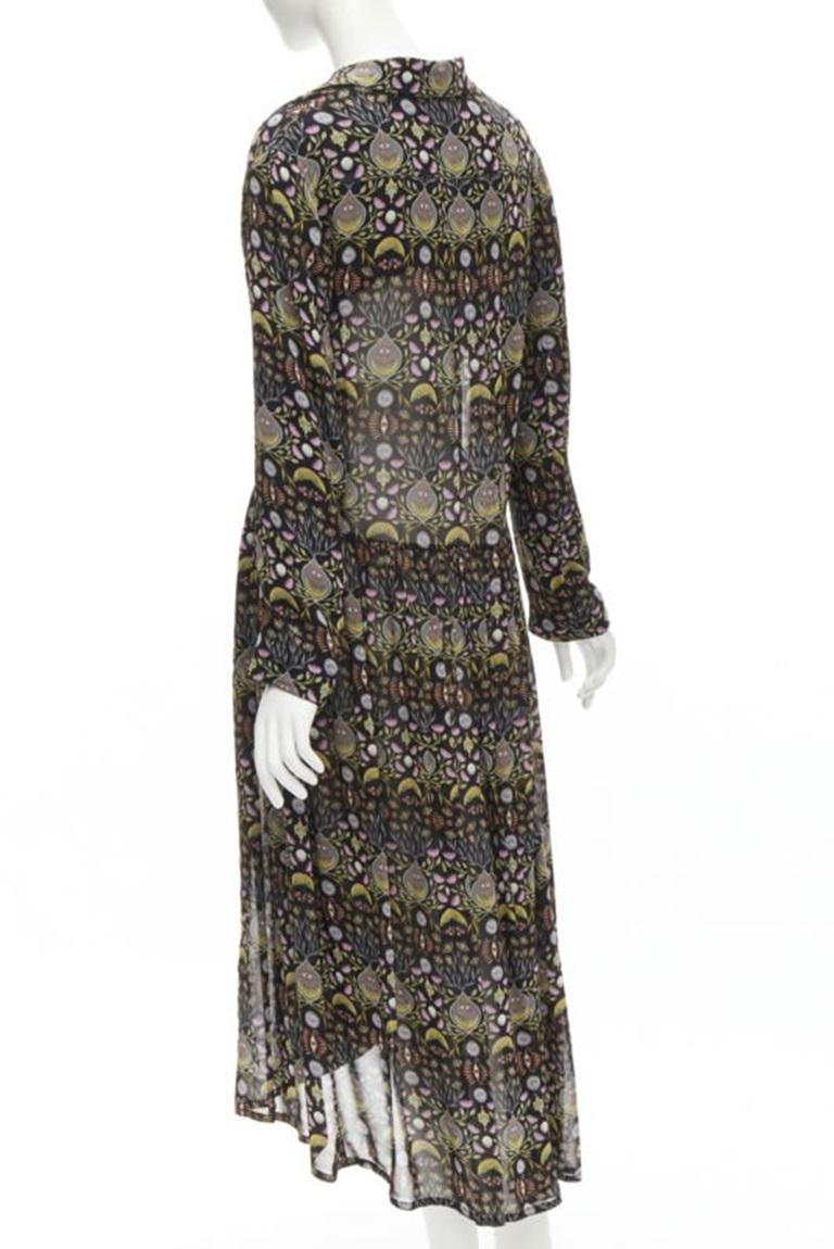CHLOE 2018 Mystic Eye Schwarz-gelbes Midikleid aus Viskose mit Bohème-Druck FR34 XS 2