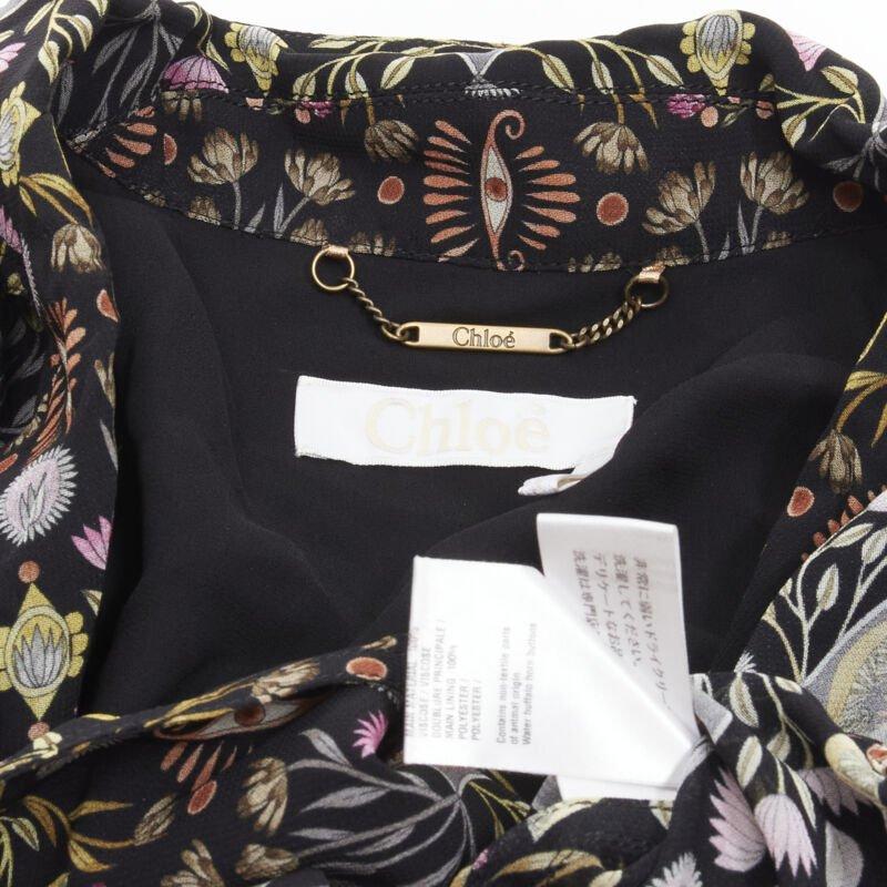 CHLOE 2018 Mystic Eye Schwarz-gelbes Midikleid aus Viskose mit Bohème-Druck FR34 XS 4