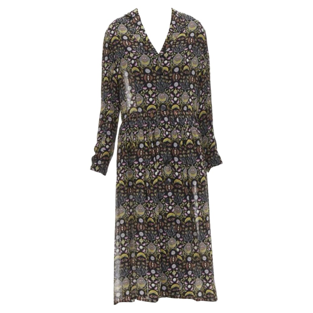 CHLOE 2018 Mystic Eye Schwarz-gelbes Midikleid aus Viskose mit Bohème-Druck FR34 XS