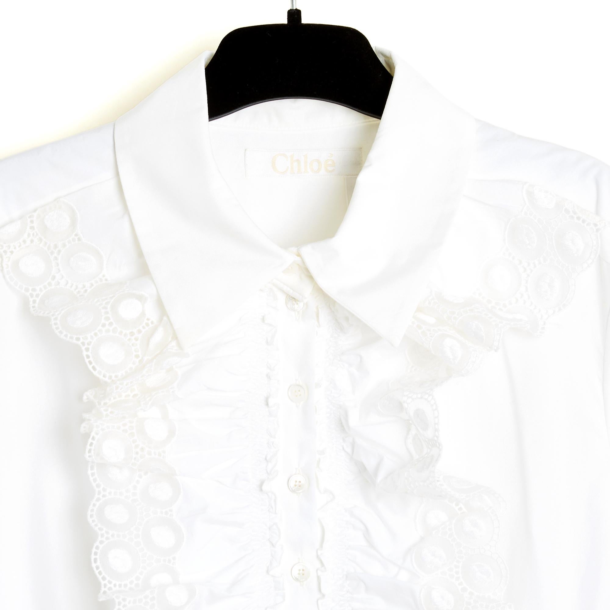 De las mujeres Chloé 2018 Robe Plastron FR40 Camisa de encaje de popelina con volantes Vestido UK12 US10 Chloe en venta