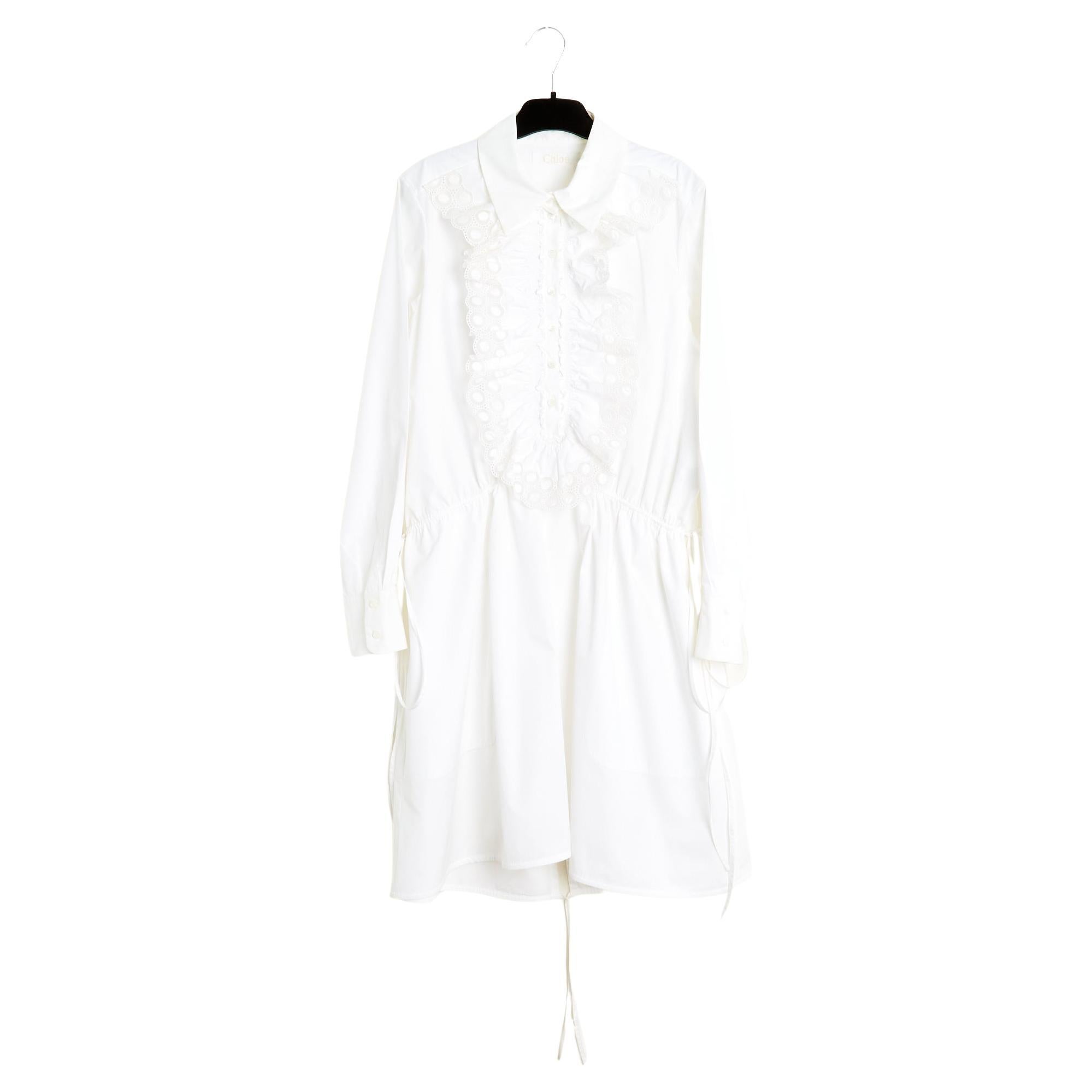 Chloé 2018 Robe Plastron FR40 Camisa de encaje de popelina con volantes Vestido UK12 US10 Chloe en venta
