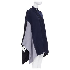 CHLOE 2019 navy black grey colorblock visible stitch zip up knit wool poncho M