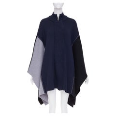 CHLOE 2019 navy black grey colorblock visible stitch zip up knit wool poncho M