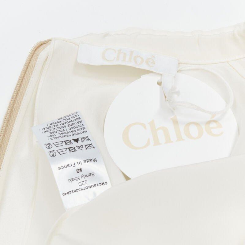 CHLOE 2019 Sandy Khaki speckle bohemian crochet sleeves layered dress FR40 M For Sale 5