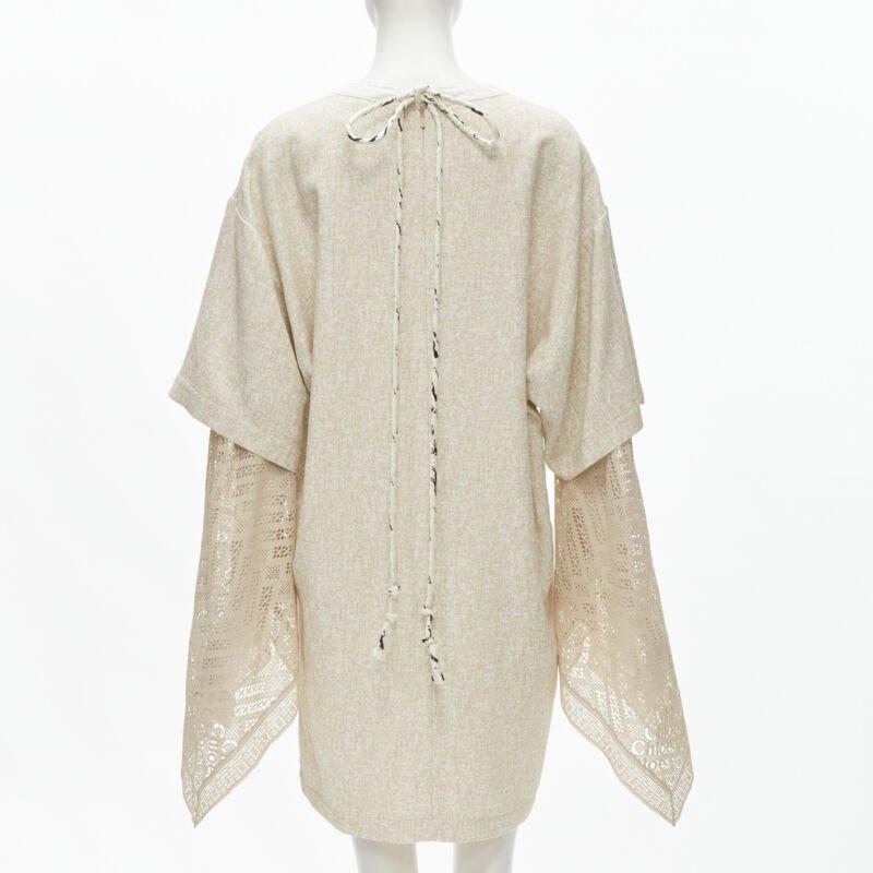 Women's CHLOE 2019 Sandy Khaki speckle bohemian crochet sleeves layered dress FR40 M For Sale
