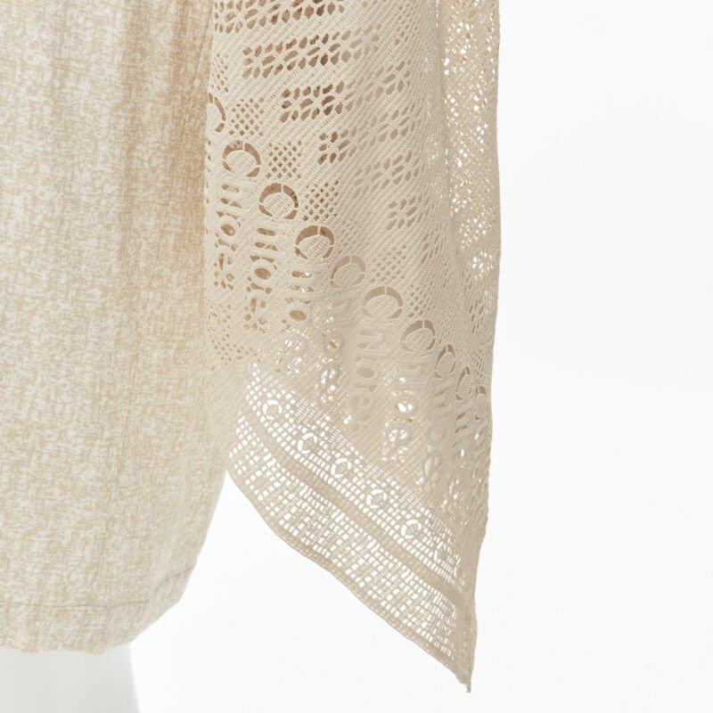 CHLOE 2019 Sandy Khaki speckle bohemian crochet sleeves layered dress FR40 M For Sale 4