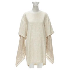 CHLOE 2019 Sandy Khaki speckle bohemian crochet sleeves layered dress FR40 M