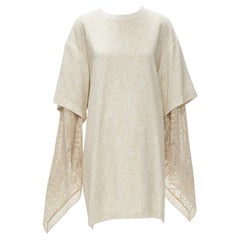 CHLOE 2019 Sandy Khaki speckle bohemian crochet sleeves layered dress FR40 M
