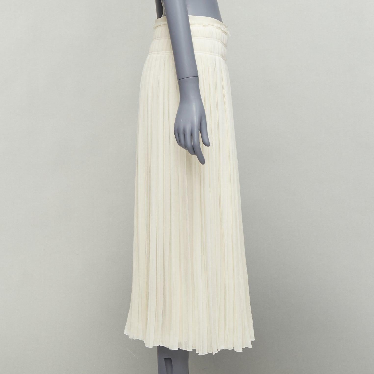 CHLOE 2021 virgin wool soft leather trim mid waist midi pleated skirt In Good Condition In Hong Kong, NT