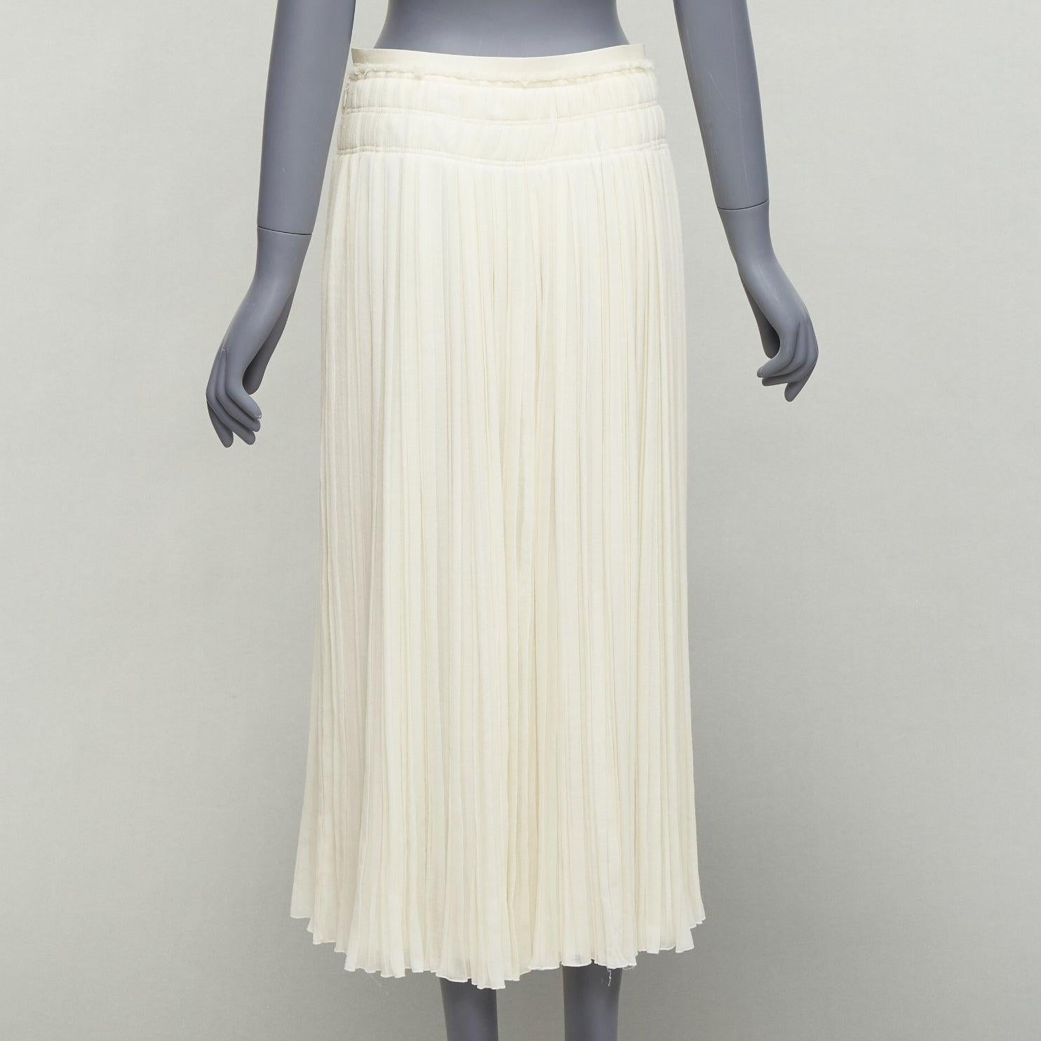 Women's CHLOE 2021 virgin wool soft leather trim mid waist midi pleated skirt