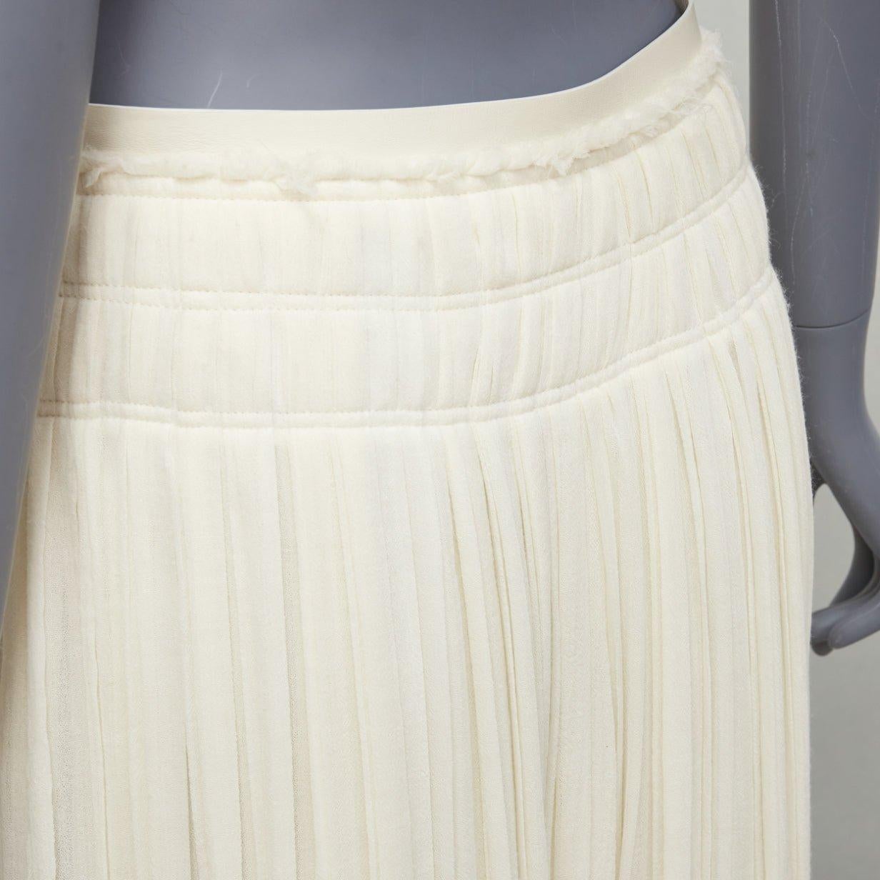 CHLOE 2021 virgin wool soft leather trim mid waist midi pleated skirt 3