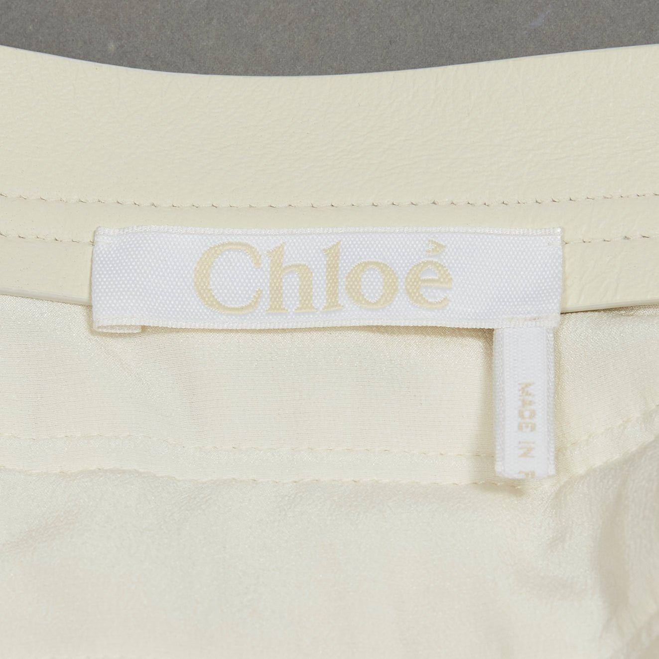 CHLOE 2021 virgin wool soft leather trim mid waist midi pleated skirt 4