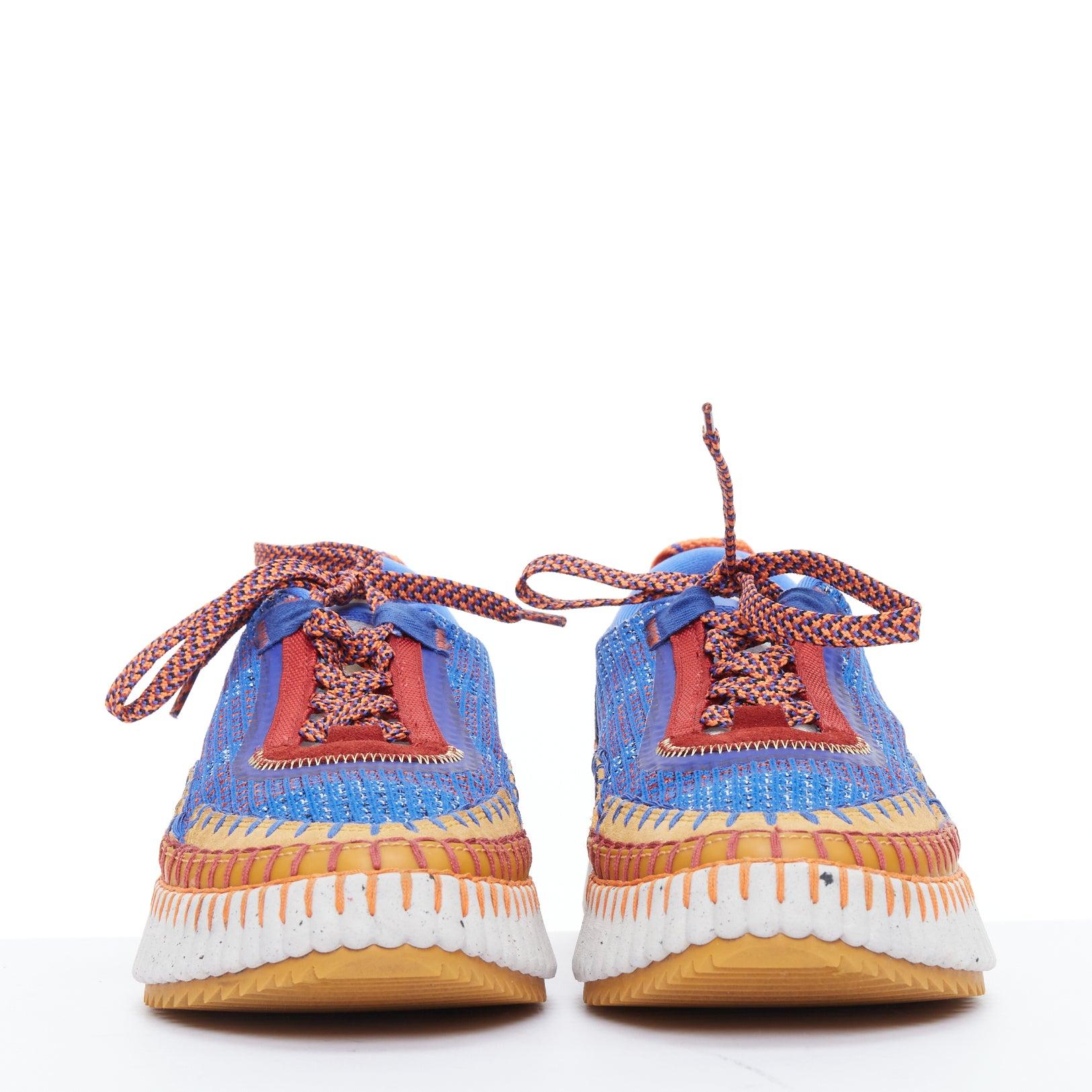 Beige CHLOE 2023 Nama multicolor topstitch suede fabric chunky sneaker EU39