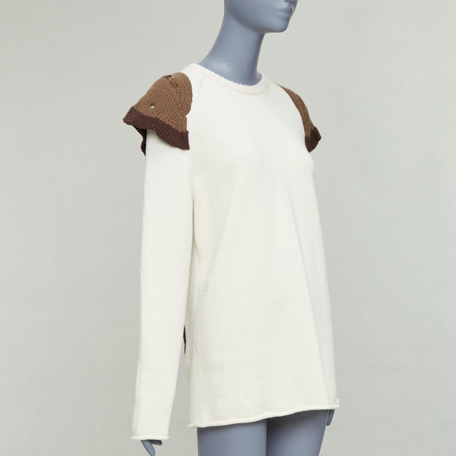 CHLOE 2023 pull-over en laine blanche naturelle et cachemire à appliques en tricot à volants M Bon état - En vente à Hong Kong, NT