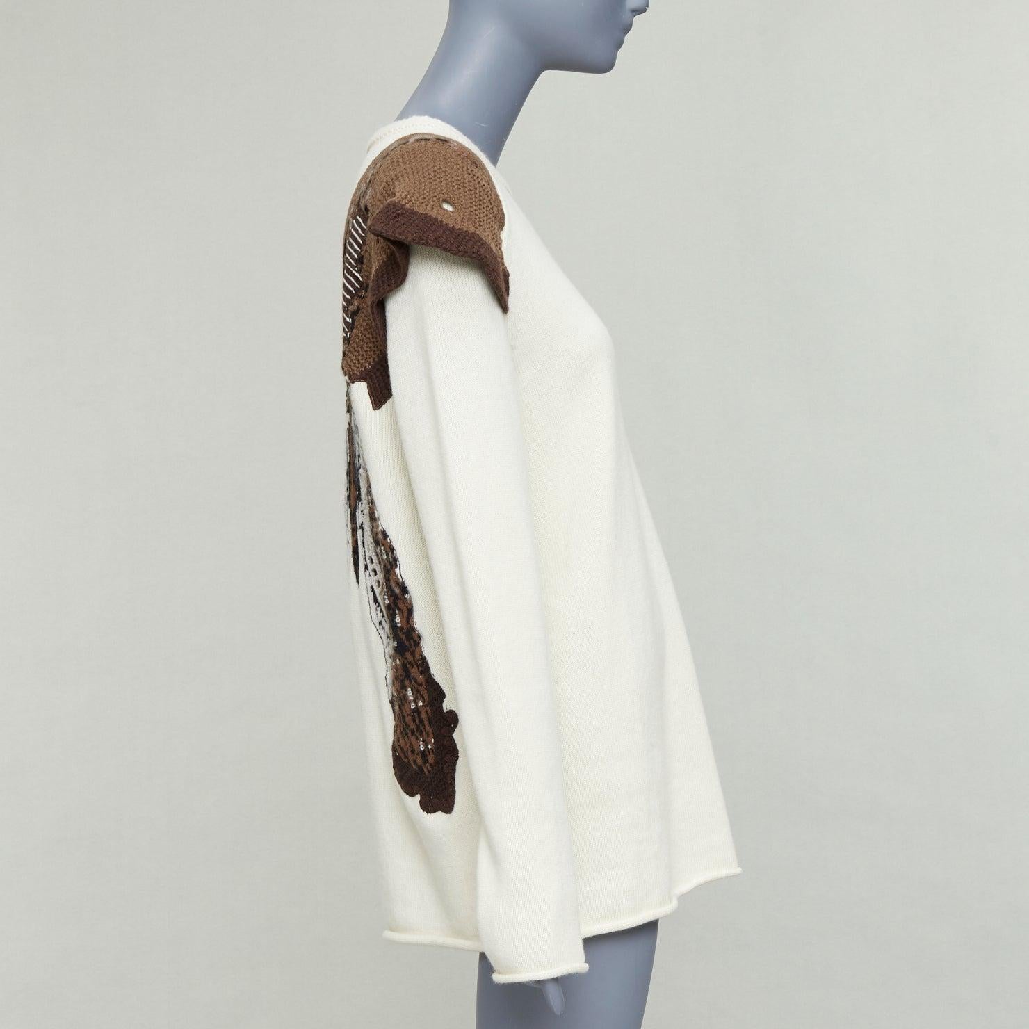 CHLOE 2023 pull-over en laine blanche naturelle et cachemire à appliques en tricot à volants M Pour femmes en vente