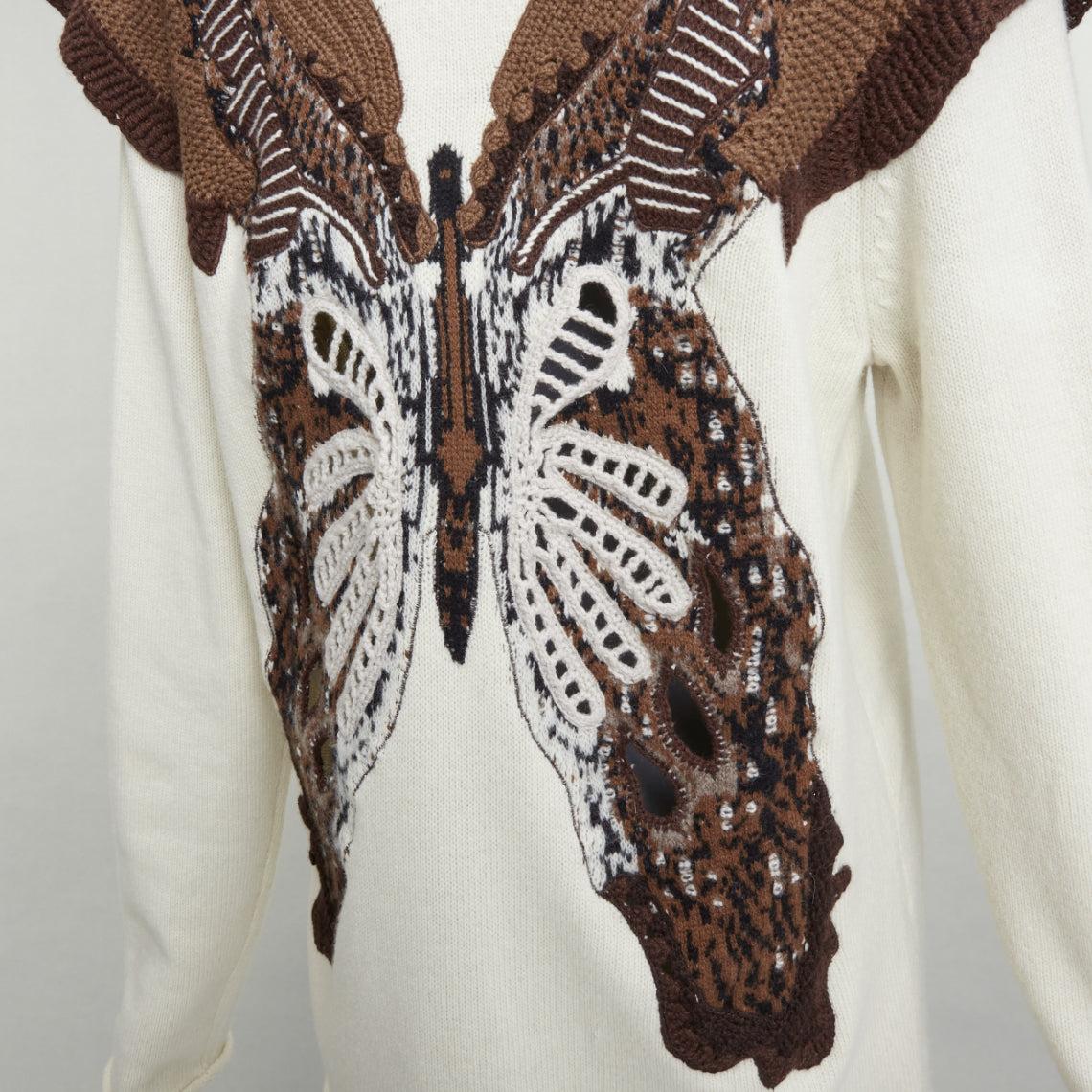 CHLOE 2023 pull-over en laine blanche naturelle et cachemire à appliques en tricot à volants M en vente 2