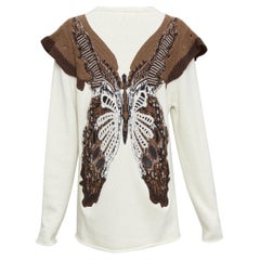 CHLOE 2023 natural white wool cashmere flutter knit applique sweater M