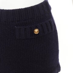 CHLOE 2024 Runway classic navy wool cashmere blend button knit mini shorts XS