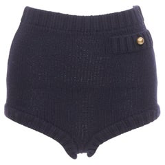 CHLOE 2024 Runway classic navy wool cashmere blend button knit mini shorts XS