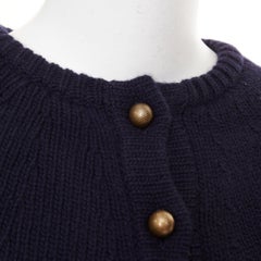 CHLOE 2024 Runway navy wool cashmere bronze globe buttons cape cardigan XS