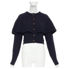 CHLOE 2024 Runway navy wool cashmere bronze globe buttons cape cardigan XS