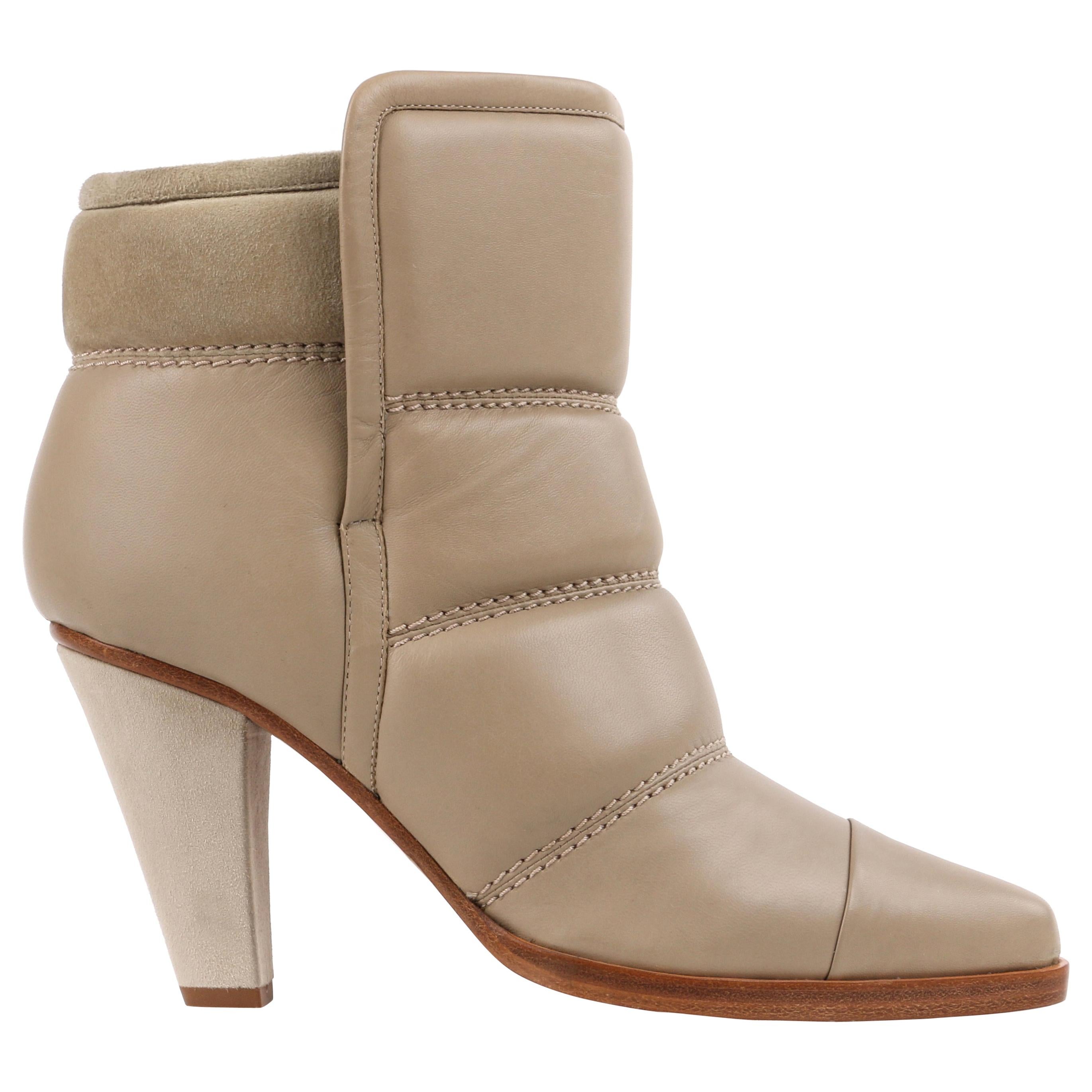 CHLOE A/W 2014 "Devon" Natural Taupe Padded Quilted Leather Suede Ankle Booties