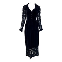 Chloe A/W Black Velvet & Crochet Neo-Victorian 2 Piece Dress, 1993