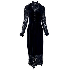 Chloe A/W Black Velvet & Crochet Neo-Victorian 2 Piece Dress, 1993