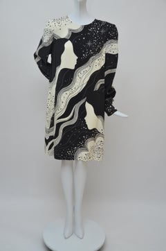 CHLOE Abstract Face Print Silk Mini Dress  Size 42