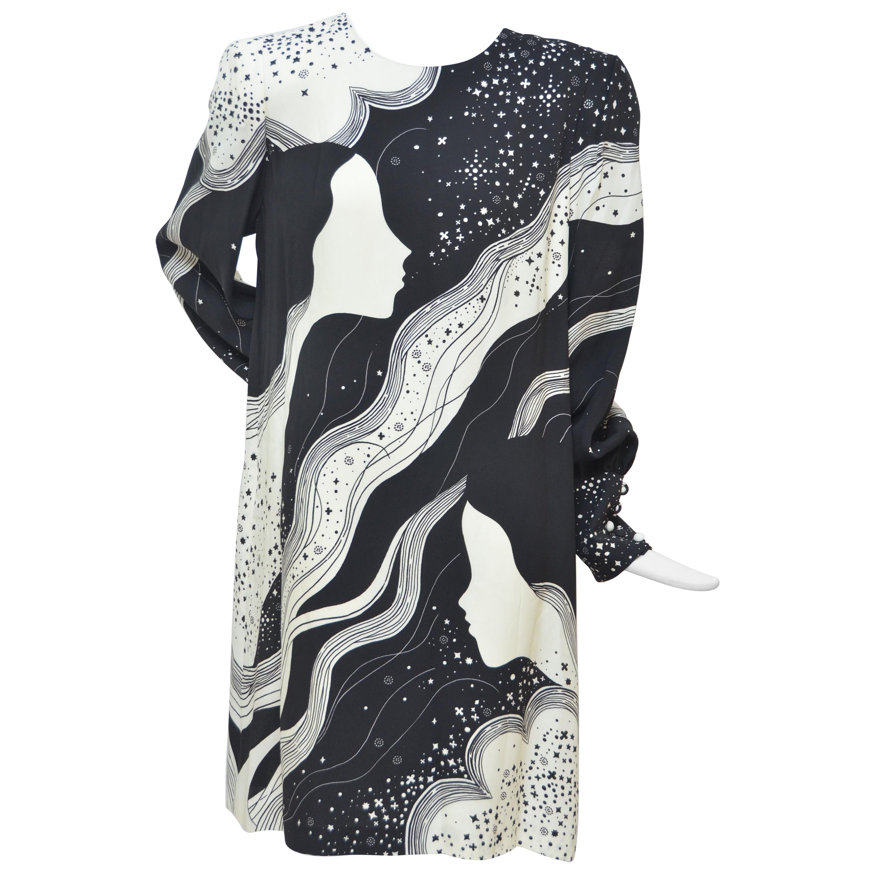 CHLOE Abstract Face Print Silk Mini Dress  Size 42